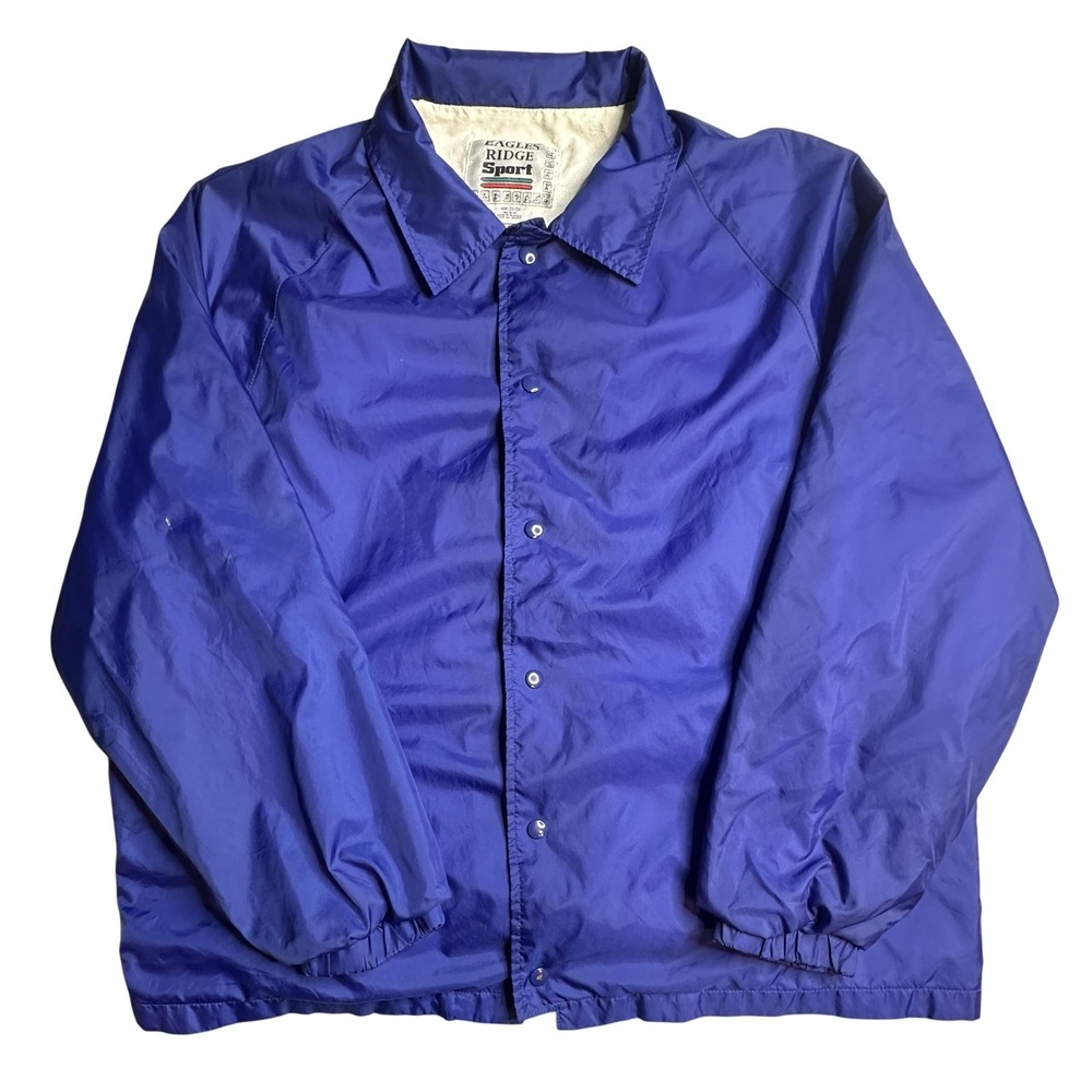 VTG‎ Eagles Ridge Sport Jacket Mens 2XL Blue Nylon Lined Snap Front Windbreaker